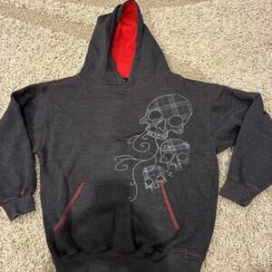 Y2k Vtg Hybrid Tees Hoodie Men's M Skull Grunge Red Thermo Lined Hood